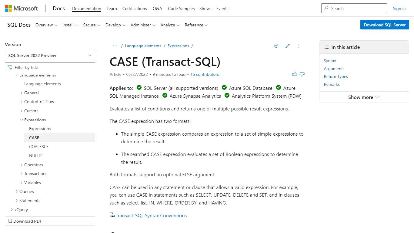 CASE (Transact-SQL) - SQL Server | Microsoft Docs